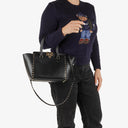 Valentino Garavani Rockstud Small Black Calfskin Double Handle Tote Bag
