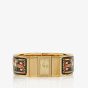 Hermes Green Equestrian Enamel and Gold Plated Loquet Bangle Quartz Watch L01.201