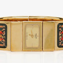 Hermes Green Equestrian Enamel and Gold Plated Loquet Bangle Quartz Watch L01.201