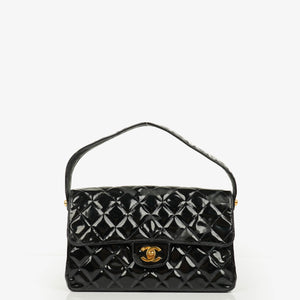 Chanel Black Double-Sided Flap Bag In Quilted Patent Leather