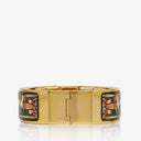 Hermes Green Equestrian Enamel and Gold Plated Loquet Bangle Quartz Watch L01.201
