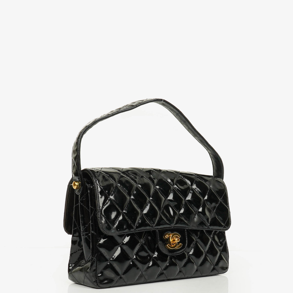 Chanel Black Double-Sided Flap Bag In Quilted Patent Leather