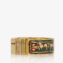 Hermes Green Equestrian Enamel and Gold Plated Loquet Bangle Quartz Watch L01.201