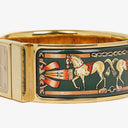 Hermes Green Equestrian Enamel and Gold Plated Loquet Bangle Quartz Watch L01.201
