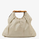 Gucci Bamboo Handle Large Neutral Calfskin Studded Tote Bag