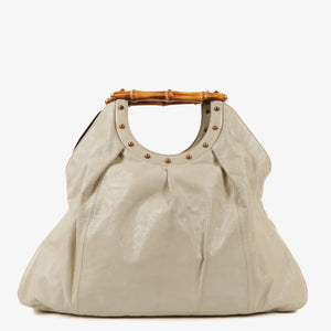 Gucci Bamboo Handle Large Neutral Calfskin Studded Tote Bag