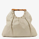 Gucci Bamboo Handle Large Neutral Calfskin Studded Tote Bag