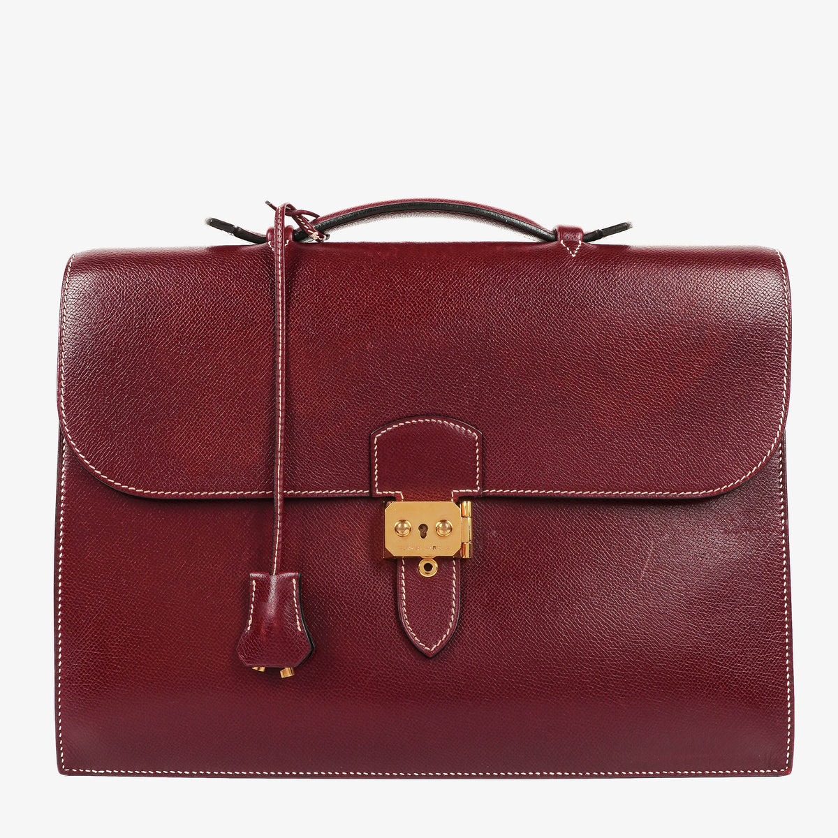 Hermes Sac a Depeches Rouge H Courchevel Leather 35cm Briefcase Bag