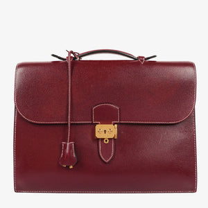 Hermes Sac a Depeches Rouge H Courchevel Leather 35cm Briefcase Bag