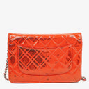 Chanel Wallet On Chain WOC Orange Quilted Patent Leather With Pink CC Logo And Silver Hardware