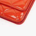 Chanel Wallet On Chain WOC Orange Quilted Patent Leather With Pink CC Logo And Silver Hardware