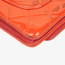 Chanel Wallet On Chain WOC Orange Quilted Patent Leather With Pink CC Logo And Silver Hardware