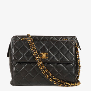 Chanel Black Quilted Leather CC Front Pocket Tote Bag