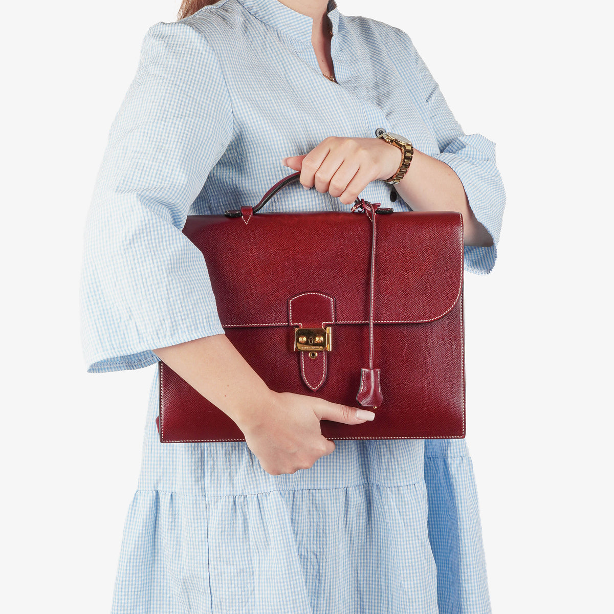 Hermes Sac a Depeches Rouge H Courchevel Leather 35cm Briefcase Bag