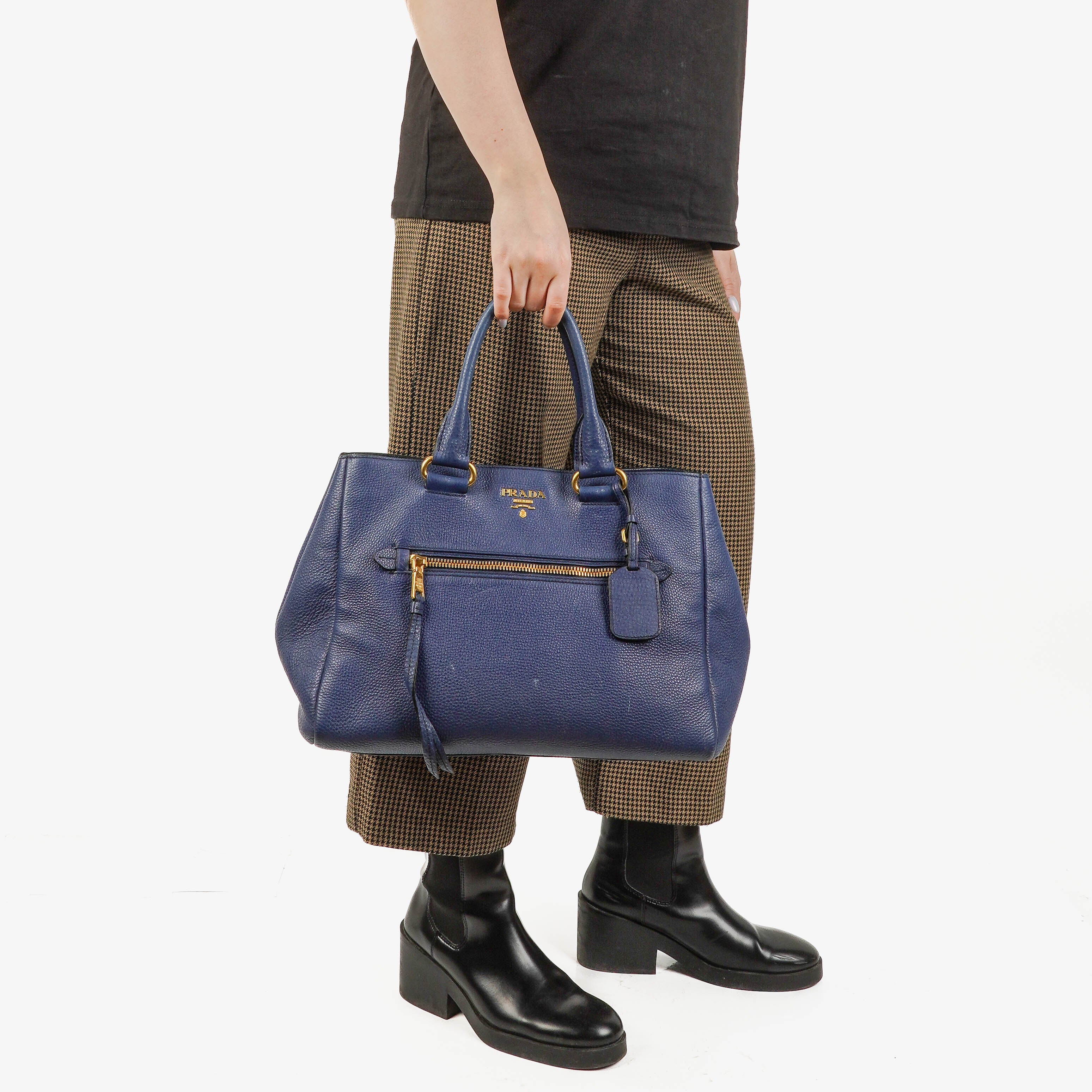 Prada Blue Leather Tote Bag