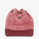 Chanel Quilted Suede Small Gabrielle Bucket Bag With Gold-Tone, Silver And Aged Silver Hardware