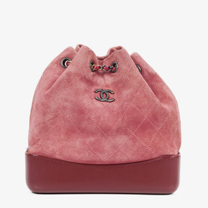 Chanel Quilted Suede Small Gabrielle Bucket Bag With Gold-Tone, Silver And Aged Silver Hardware