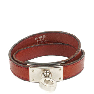 Hermes Kelly Double Tour Rouge H Swift Leather Bracelet Palladium Hardware