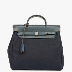 Hermes Herbag PM Vache Hunter Canvas 2 Way Backpack With Palladium Hardware