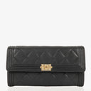 Chanel Large Boy Gusset Black Leather Quilted Flap Wallet