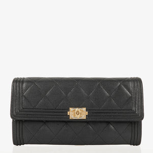 Chanel Large Boy Gusset Black Leather Quilted Flap Wallet