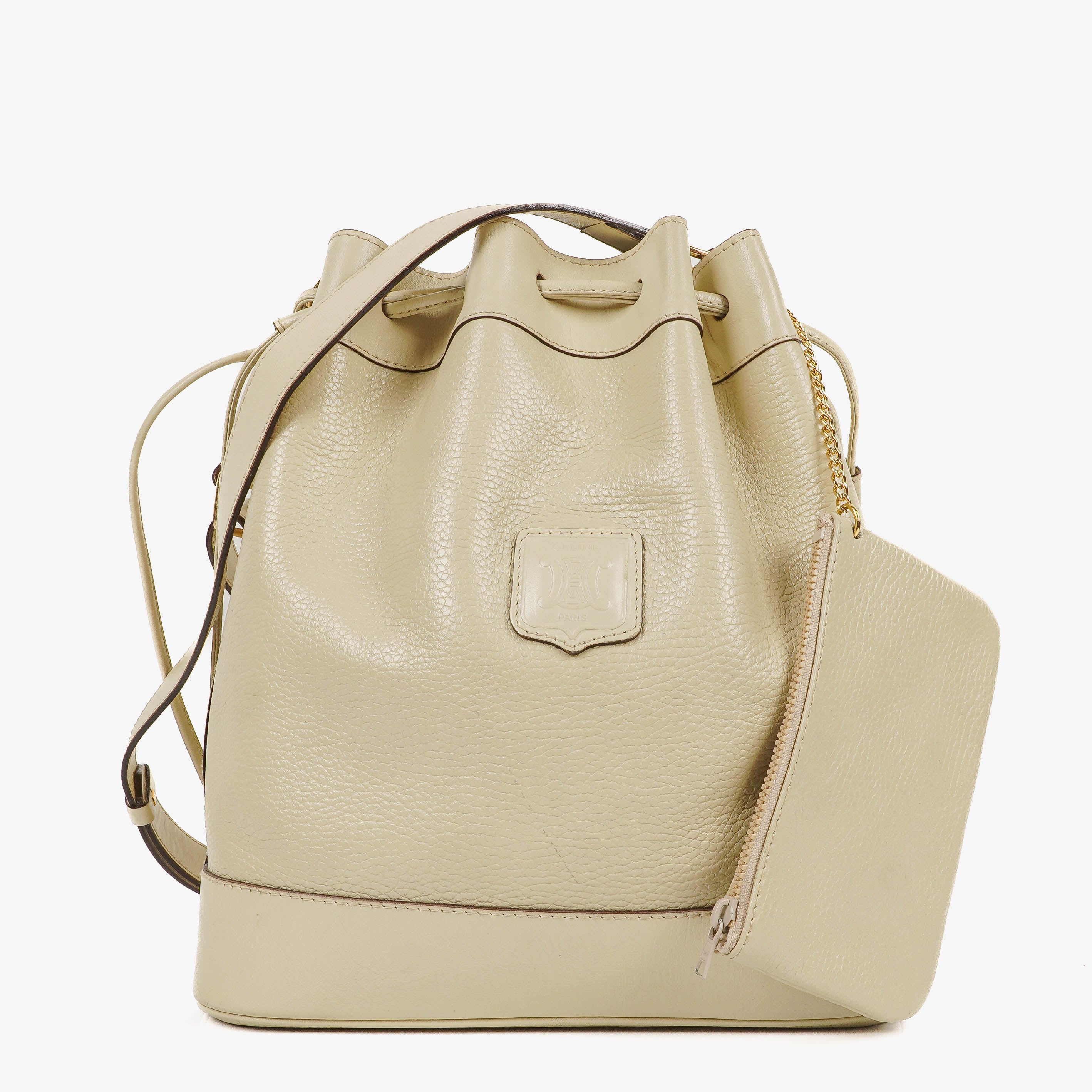 Celine White Leather Drawstring Bucket Bag