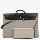 Hermes Zip Cabine Ecru/Blanc/Noir Viking Quadrille Canvas and Hunter Leather Bag