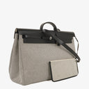 Hermes Zip Cabine Ecru/Blanc/Noir Viking Quadrille Canvas and Hunter Leather Bag