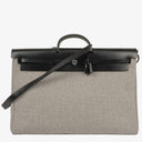 Hermes Zip Cabine Ecru/Blanc/Noir Viking Quadrille Canvas and Hunter Leather Bag
