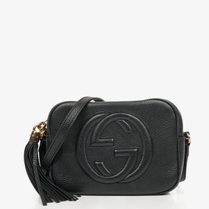 Gucci Pebbled Leather Black Soho Disco Studded Shoulder Bag