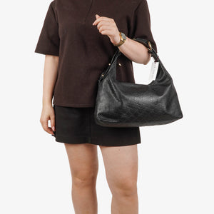Gucci Black Horsebit Medium Leather Hobo Bag