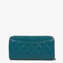 Chanel Turquoise Caviar Quilted Zip Around Wallet