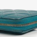 Chanel Turquoise Caviar Quilted Zip Around Wallet