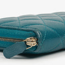 Chanel Turquoise Caviar Quilted Zip Around Wallet