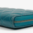 Chanel Turquoise Caviar Quilted Zip Around Wallet