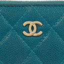 Chanel Turquoise Caviar Quilted Zip Around Wallet