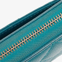 Chanel Turquoise Caviar Quilted Zip Around Wallet