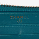 Chanel Turquoise Caviar Quilted Zip Around Wallet