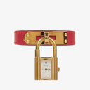 Hermes Kelly Rouge Courchevel Leather Gold Plated Watch