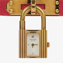 Hermes Kelly Rouge Courchevel Leather Gold Plated Watch