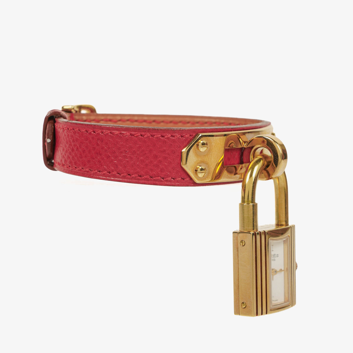 Hermes Kelly Rouge Courchevel Leather Gold Plated Watch