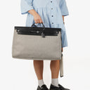 Hermes Zip Cabine Ecru/Blanc/Noir Viking Quadrille Canvas and Hunter Leather Bag