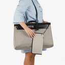 Hermes Zip Cabine Ecru/Blanc/Noir Viking Quadrille Canvas and Hunter Leather Bag