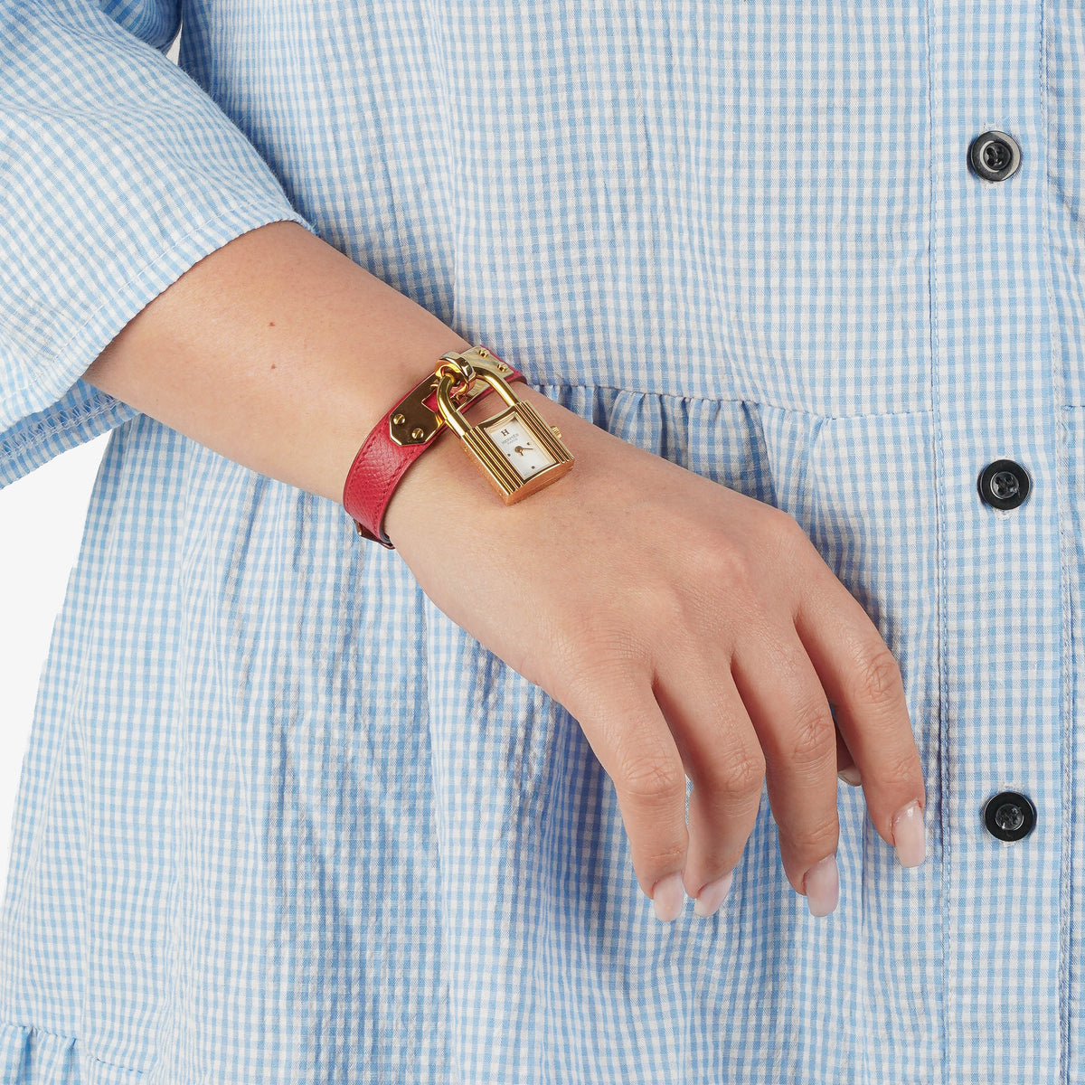Hermes Kelly Rouge Courchevel Leather Gold Plated Watch
