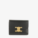 Celine Triomphe Black Leather Compact Wallet With Coin Purse