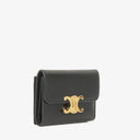 Celine Triomphe Black Leather Compact Wallet With Coin Purse