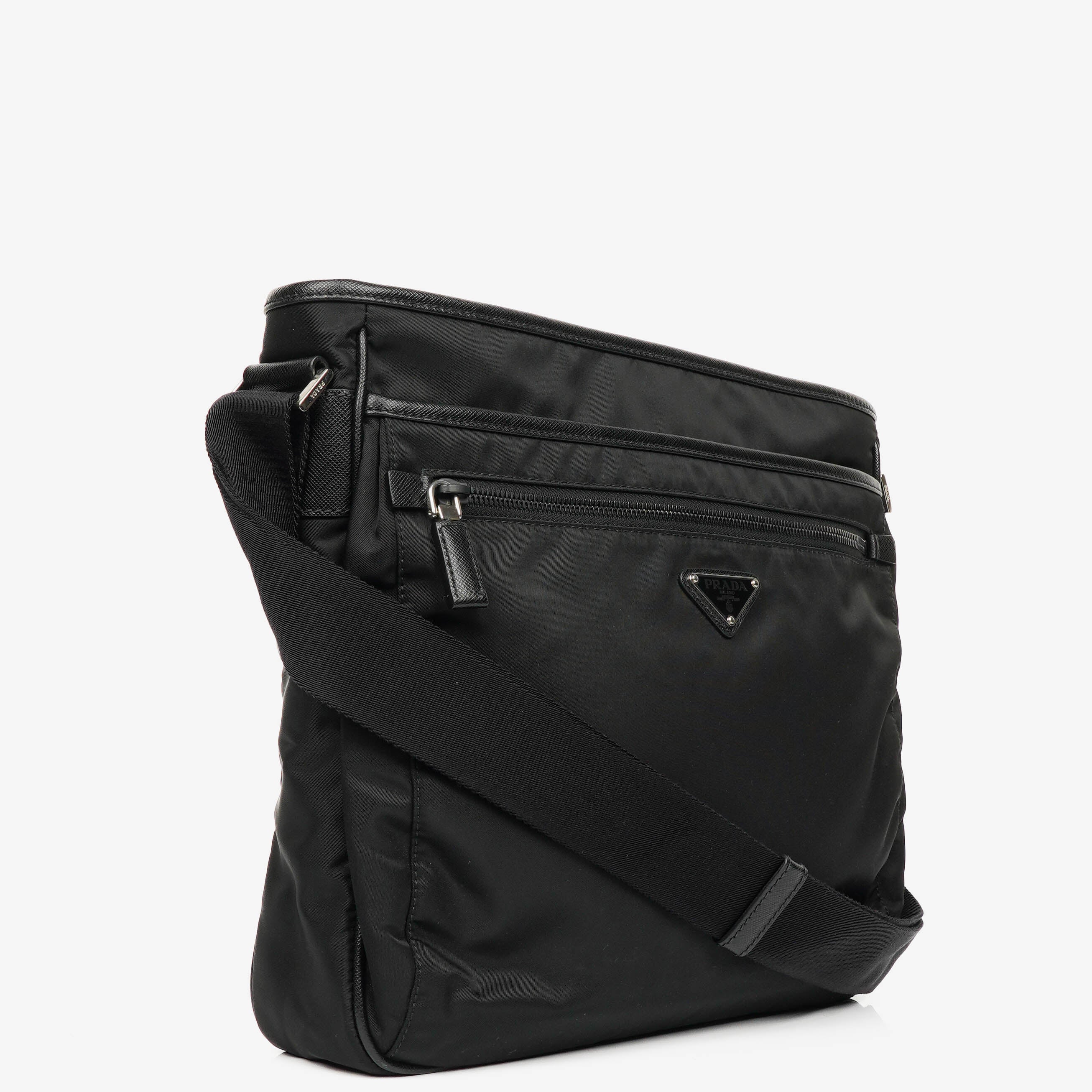 Prada Black Tessuto and Saffiano Leather Shoulder Bag
