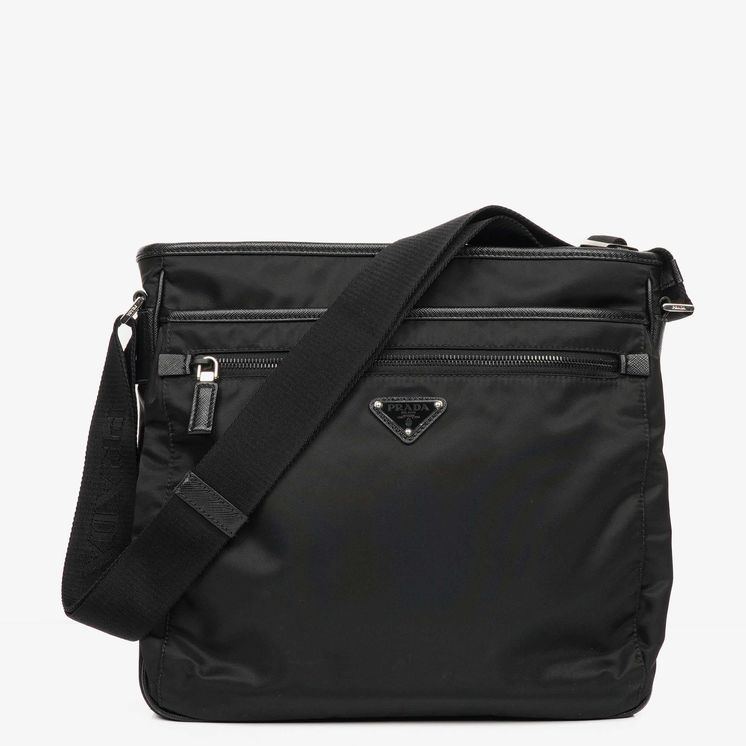 Prada Black Tessuto and Saffiano Leather Shoulder Bag