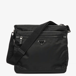 Prada Black Tessuto and Saffiano Leather Shoulder Bag