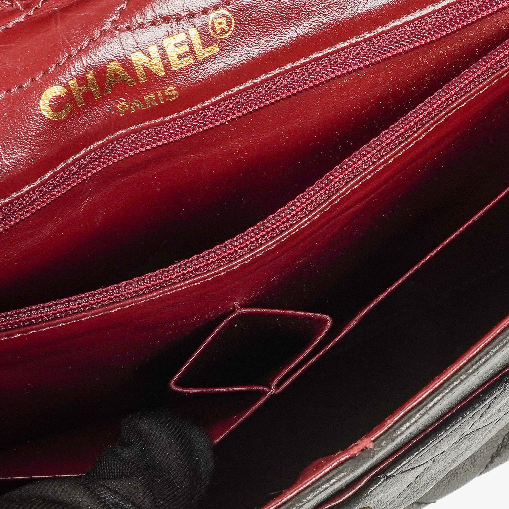 Chanel Paris Classic Medium Double Flap Bag Black Quilted Lambskin With Gold &amp; Silver Tone Combo Hardware